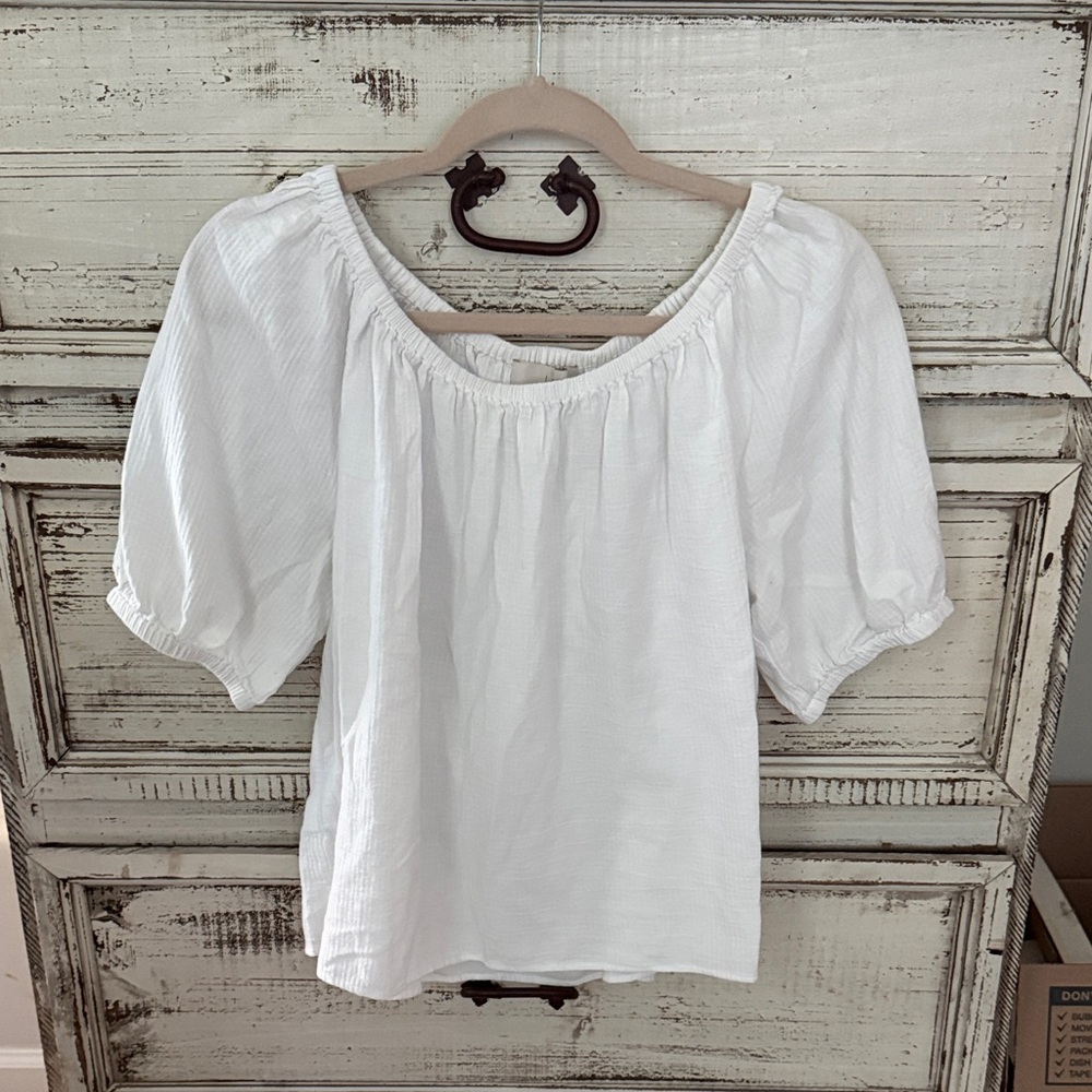 Classic White Peasant Blouse - Women's Short Sleeve Top